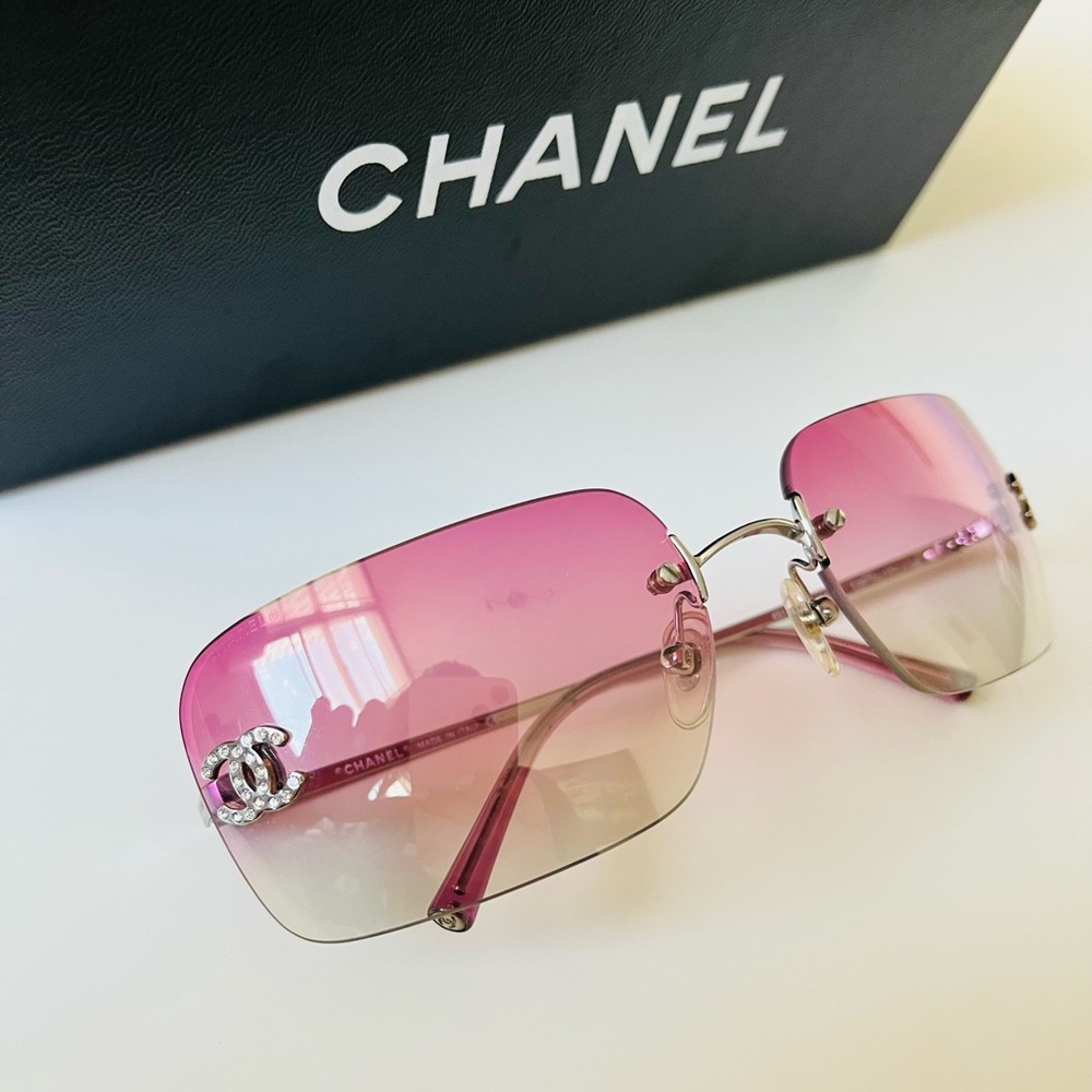 CHANEL Pink Gradient Rimless Sunglasses Crystal CC Detail , no booklet cloth - Picture 3 of 12